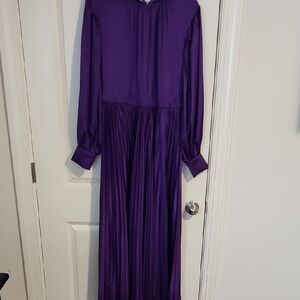 Rich Purple Maxi Gown with Long Bishop Sleeves and Mock Neck